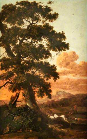 Landscape with a Large Tree, Figures and Dogs