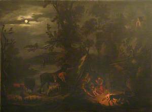 Night Scene with Figures Grouped around a Fire
