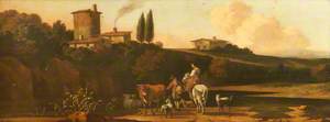 Landscape with a Woman on a Horse, Cattle and Dogs