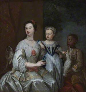 Lady Grace Carteret (1713–1755), Countess of Dysart with a Child (Lady Frances Tollemache?, 1738–1807), and a Black Servant, Cockatoo and Spaniel