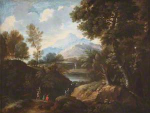 Classical River Landscape with Figures, One in Armour
