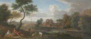 Italianate River Landscape with Figures and a Town by a River