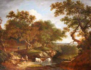 Landscape with Cattle Watering and Rustics