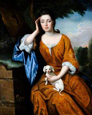 Portrait of an Unknown Lady in an Orange Dress with a Lap Dog