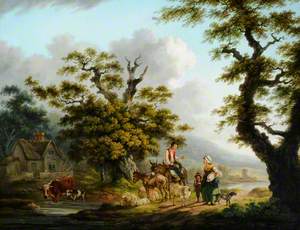 Rural Scene with Donkey, Sheep and Cattle