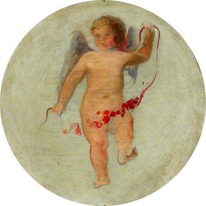 Ceiling Roundel: Putto Flying with a Garland of Flowers