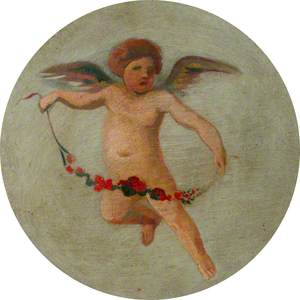 Ceiling Roundel: Putto Flying with a Garland of Flowers