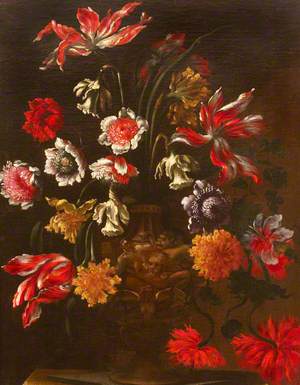 Still Life with Flowers in a Sculptured Urn on a Pedestal