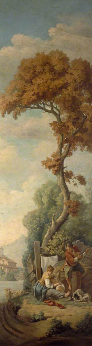 Landscape with a Young Man Playing a Guitar and a Woman with a Child beneath a Tree