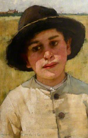 Study of a Boy in a Black Hat, before a Cornfield