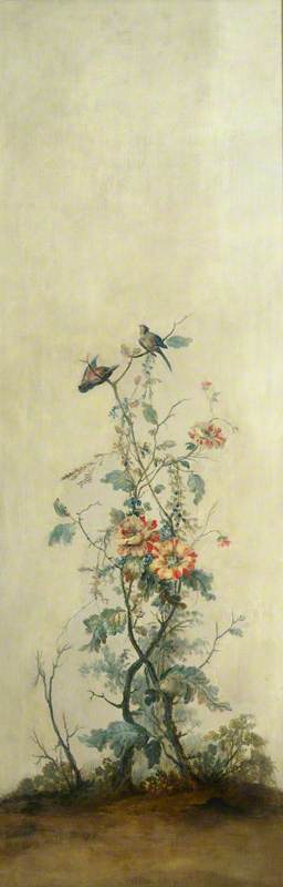 Wall Panel with Rose Bush and Two Birds
