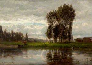 French River Landscape with Cattle Grazing