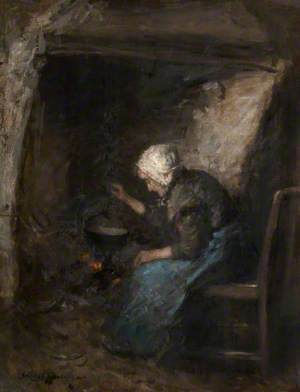 Interior with Old Woman at a Hearth