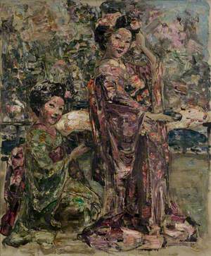Two Geisha Girls in a Japanese Garden