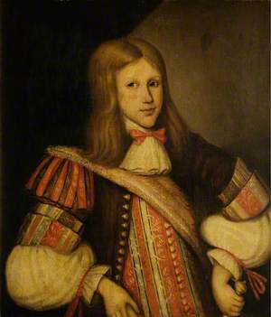 Portrait of a Boy in a Brown Coat with a Pink Sash