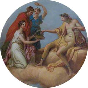 Apollo with Three Women, with a Crown, Book and Laurel Wreath