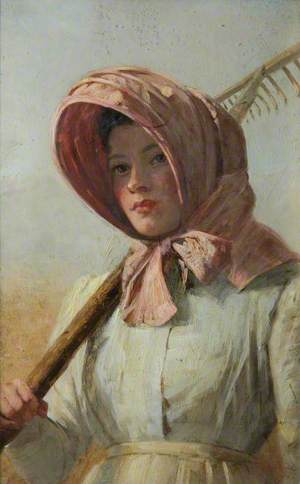 A Girl with a Rake over Her Shoulder