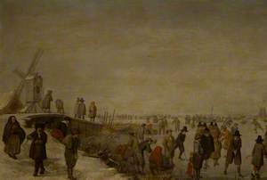 A Winter Landscape with Figures around a Bridge