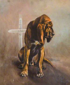 'Found', a Bloodhound Seated beside a Cross