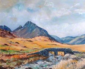 North Wales with Mountain Scene with Stream and Stone Bridge