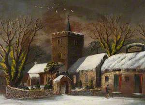 Llanbadarn Church and the 'Black Lion' in Winter