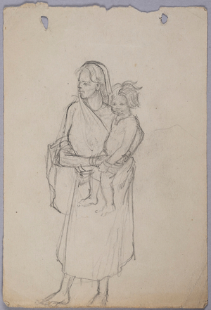 Native Woman Carrying Child