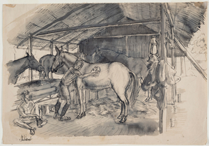 Soldier Grooming Horse