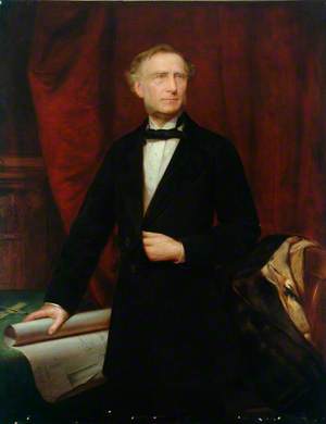 Francis Trevithick (1812–1877), London and North Western Railway, Holding a Drawing of the Locomotive 'Cornwall'
