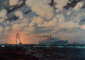 Night Scene of Southern Railway Steamers as Hospital Ships during World War II