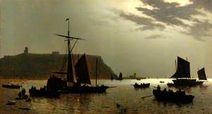 Scarborough, Castle Hill and Harbour by Moonlight