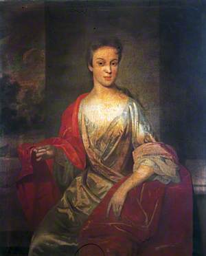 Portrait of an Unknown Seated Lady in a Satin Dress with a Red Drape