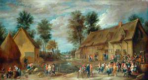 A Village Scene with Peasants Merrymaking outside an Inn