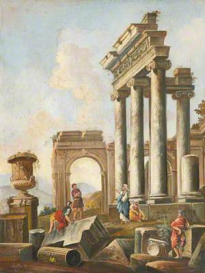 Classical Italian Landscape with Ruins and Figures