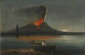 Figure in a Rowing Boat with Vesuvius in the Background