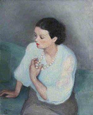 Portrait of a Seated Lady in Turquoise Wearing Large Pearls
