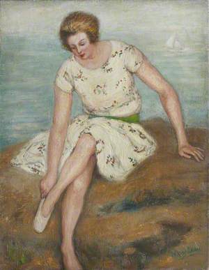 Portrait of a Seated Lady Putting on Her Slippers