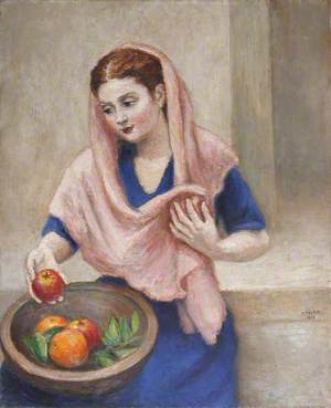 Lady in a Pink Shawl and Fruit Bowl