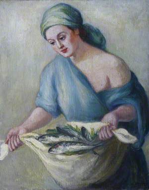Lady in Green with Fish