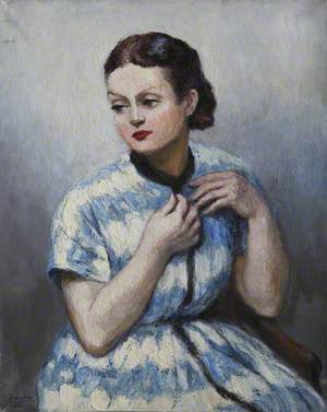 Lady in a Blue and White Dress