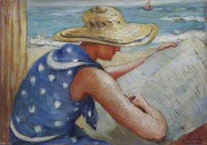 Lady Reading a Newspaper on a Beach