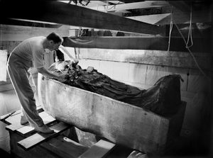 Howard Carter unveiling Tutankhamun's Second Coffin
