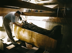 Howard Carter unveiling Tutankhamun's Second Coffin