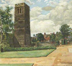 Landscape, Bell Tower with Buildings, Lawn and Paths*