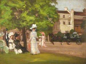 Street Scene with an Elegant Woman and a Horse-Drawn Carriage