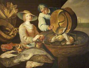 A Couple at a Fish Stall by the Shore