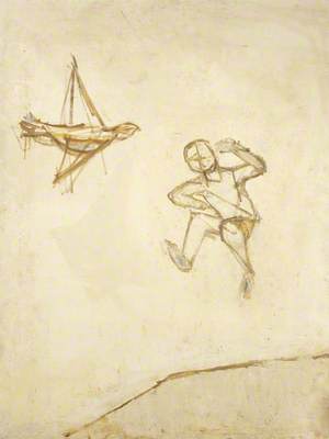 Jumping Figure with Bird-Like Object