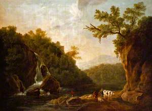 Classical Landscape with a Waterfall and Cows