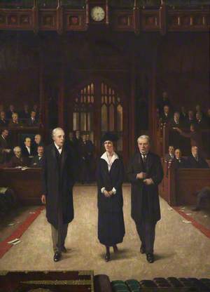 Lady Astor Being Introduced to the House of Commons by Lloyd George upon Taking Her Seat