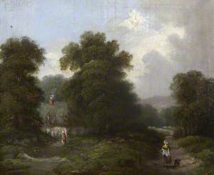 Woodland Scene with Cottage and Figures