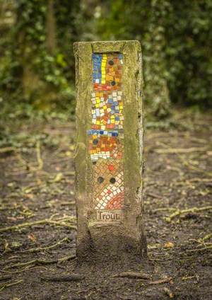Mosaic Waymarker: Trout, Blue Tit, Heron and Swan